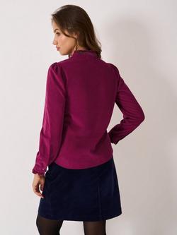 Crew Clothing Corduroy Buttoned Cotton Pie Crust Blouse - view 2, Red Wine