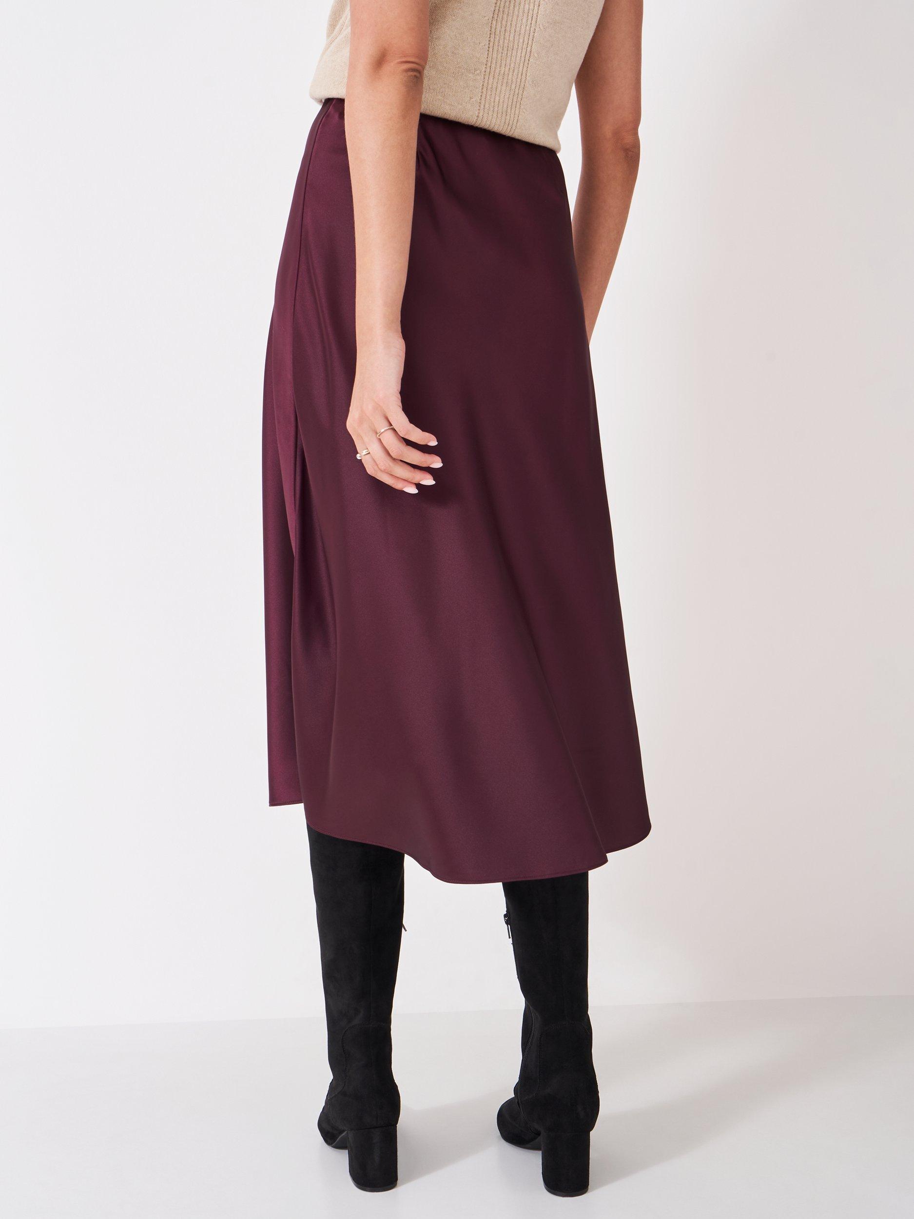 Product image 2 of 5, which shows Crew Clothing Satin Midi Slip Skirt, Red Wine, 10