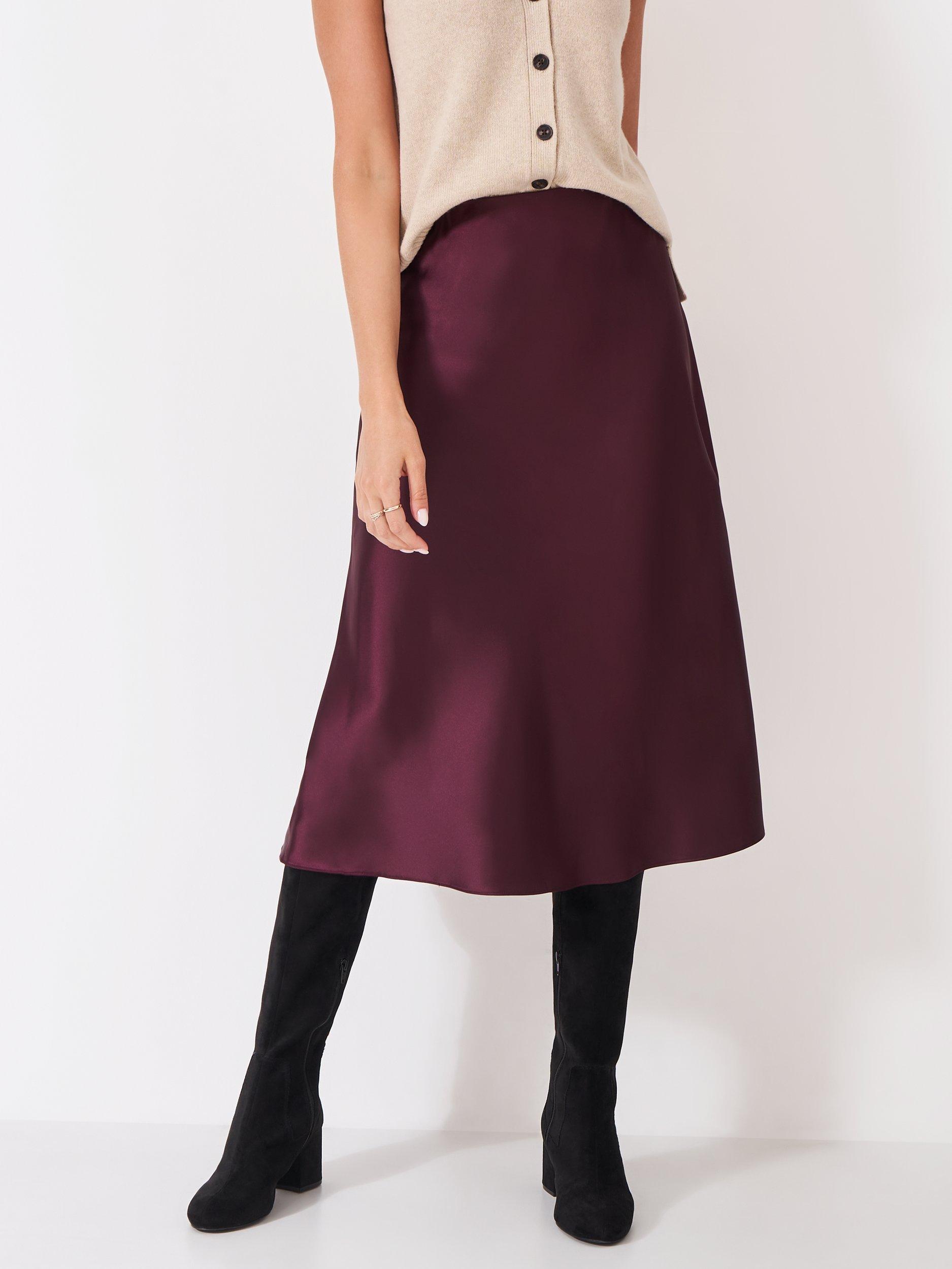 Product image 3 of 5, which shows Crew Clothing Satin Midi Slip Skirt, Red Wine, 10
