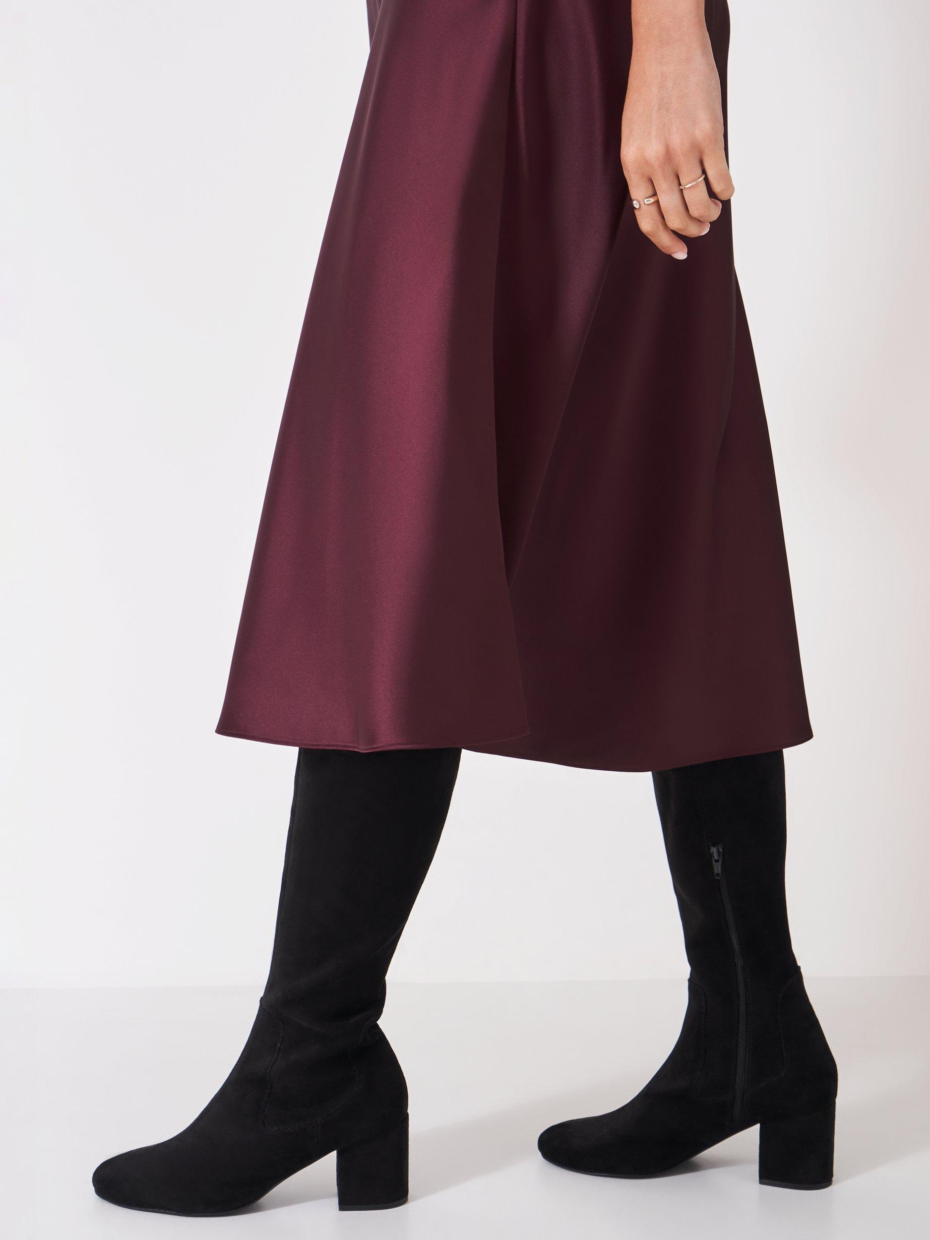 Product image 4 of 5, which shows Crew Clothing Satin Midi Slip Skirt, Red Wine, 10