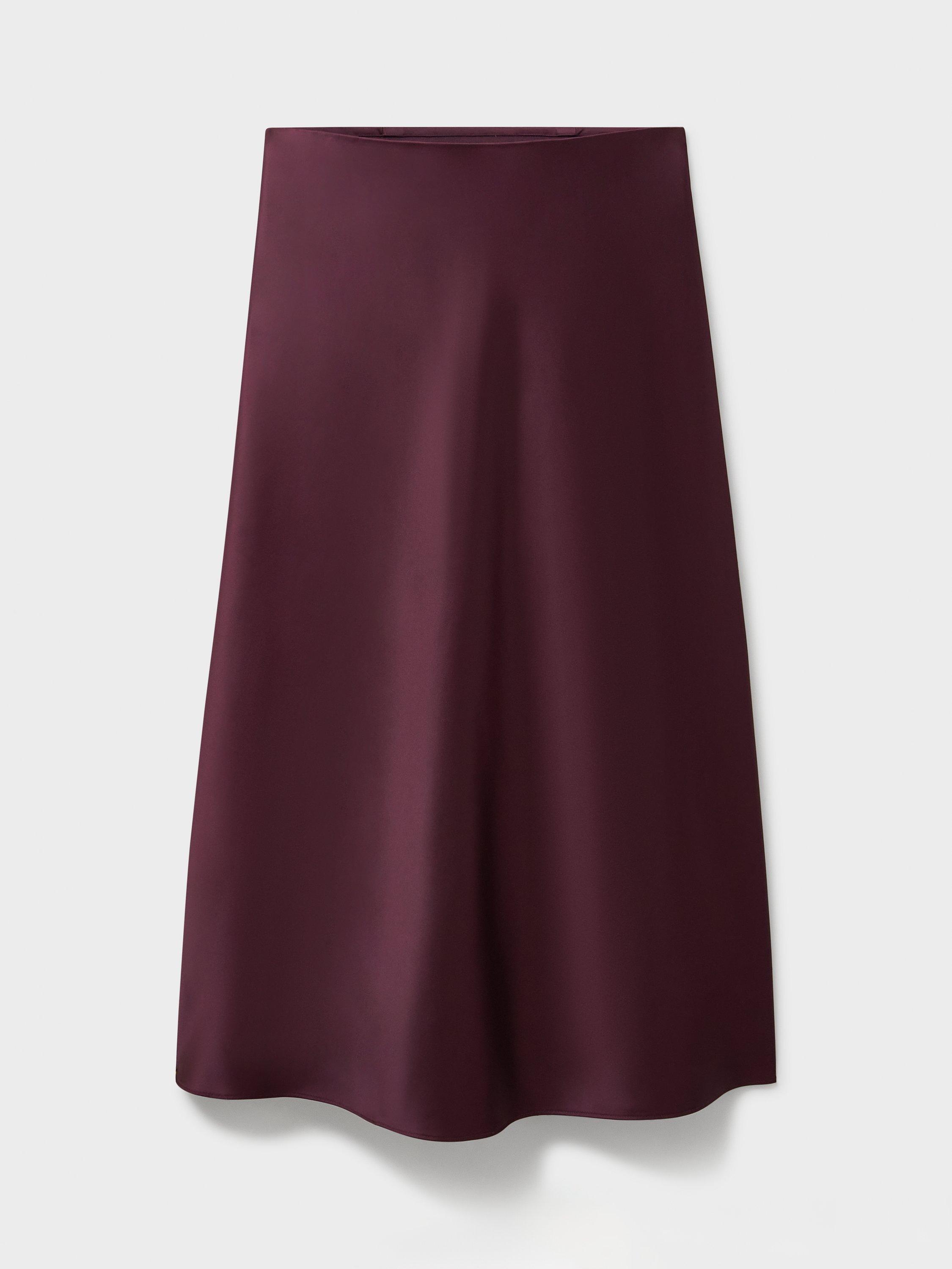 Product image 5 of 5, which shows Crew Clothing Satin Midi Slip Skirt, Red Wine, 10