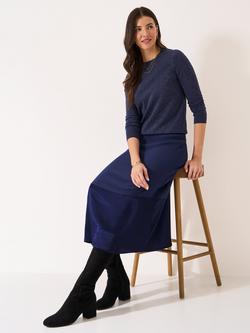 Crew Clothing Rena A-Line Satin Midi Skirt, Navy Blue