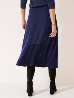 Crew Clothing Rena A-Line Satin Midi Skirt - view 2, Navy Blue