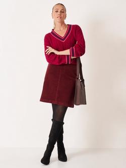 Crew Clothing Demi Cotton Blend Corduroy Mini Skirt, Red Wine