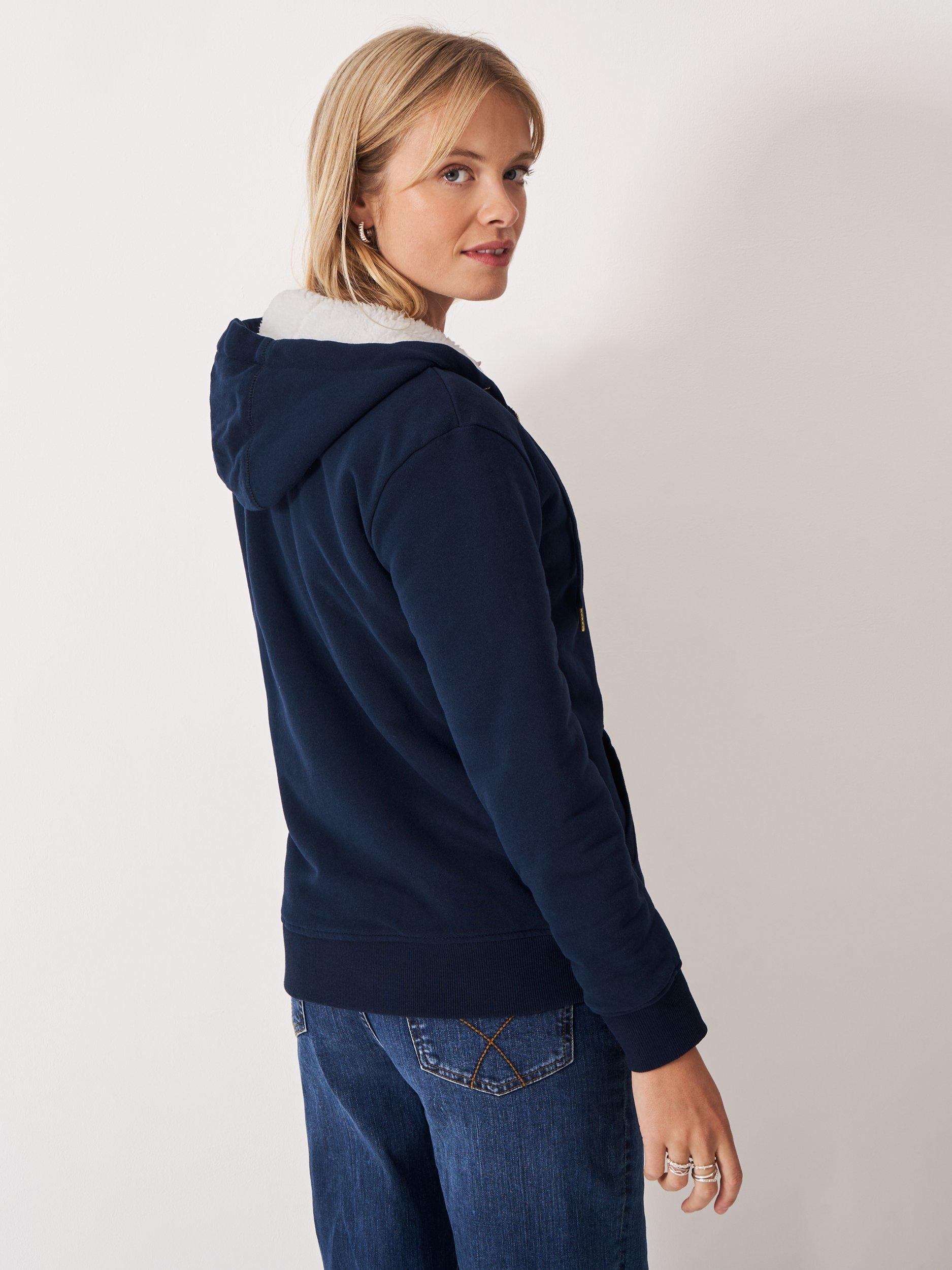 Product image 2 of 5, which shows Crew Clothing Borg Lined Zip Through Hoodie , Navy Blue, 10