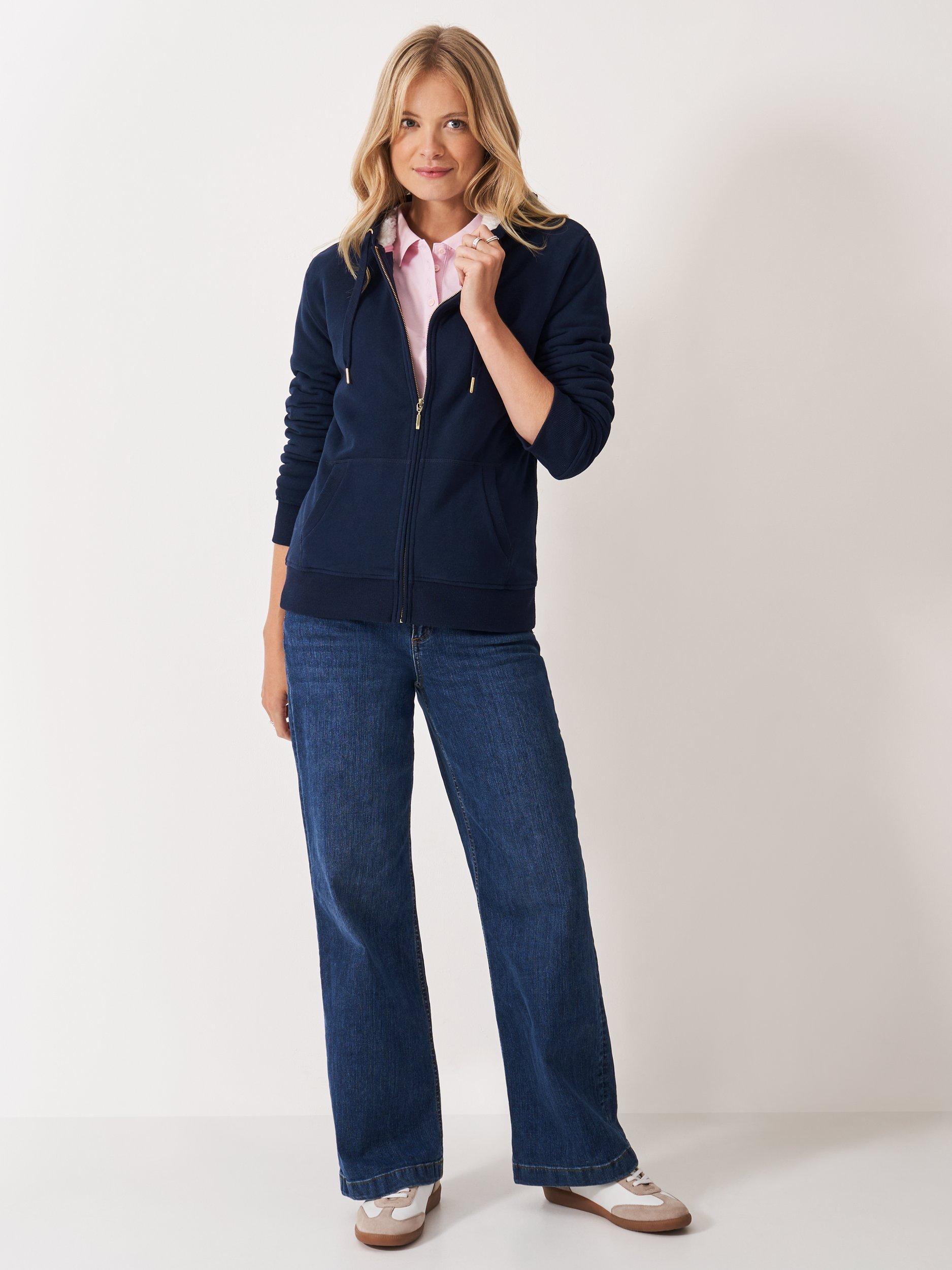 Product image 3 of 5, which shows Crew Clothing Borg Lined Zip Through Hoodie , Navy Blue, 10