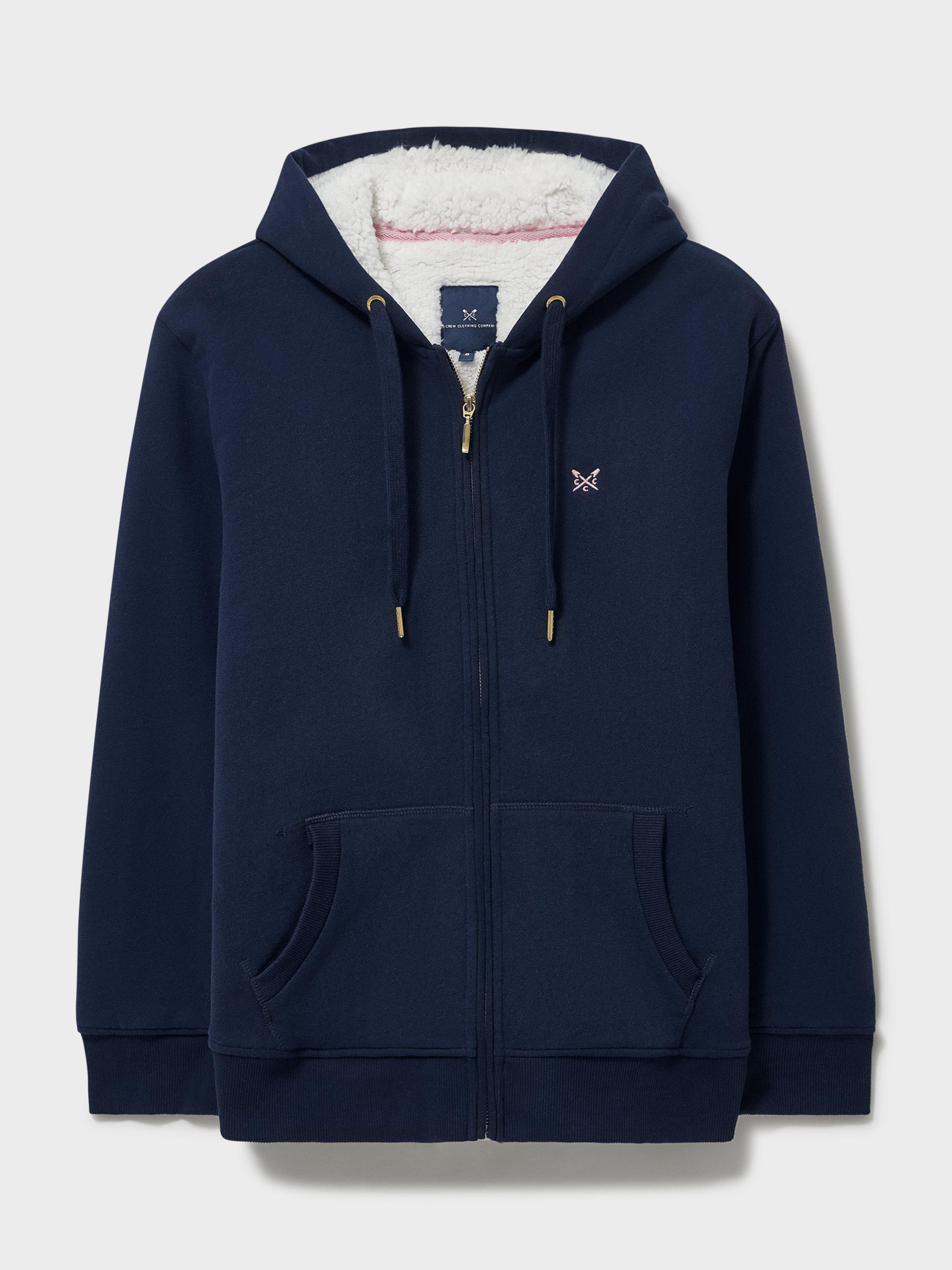 Product image 5 of 5, which shows Crew Clothing Borg Lined Zip Through Hoodie , Navy Blue, 10