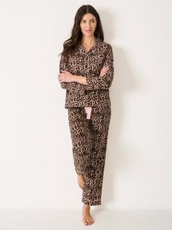 Crew Clothing Cotton Leopard Print Pyjama Set, Multi Natural