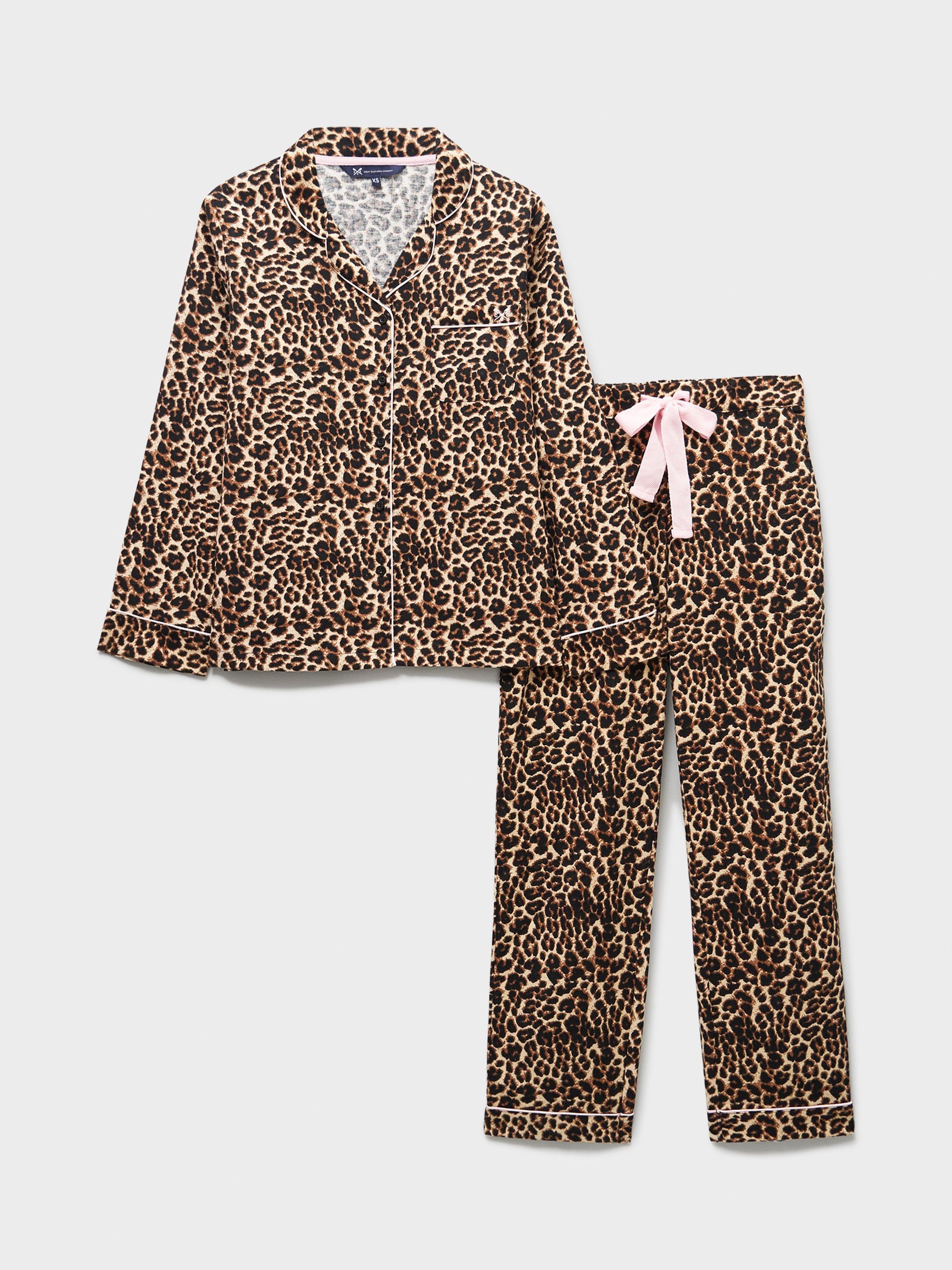 Product image 5 of 5, which shows Crew Clothing Cotton Leopard Print Pyjama Set, Multi Natural, L
