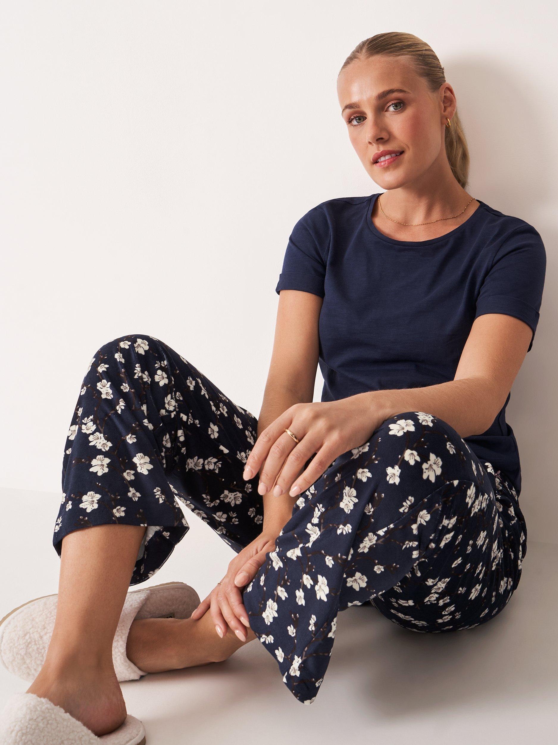 Product image 1 of 5, which shows Crew Clothing Floral Pyjama Bottoms, Navy Blue, L