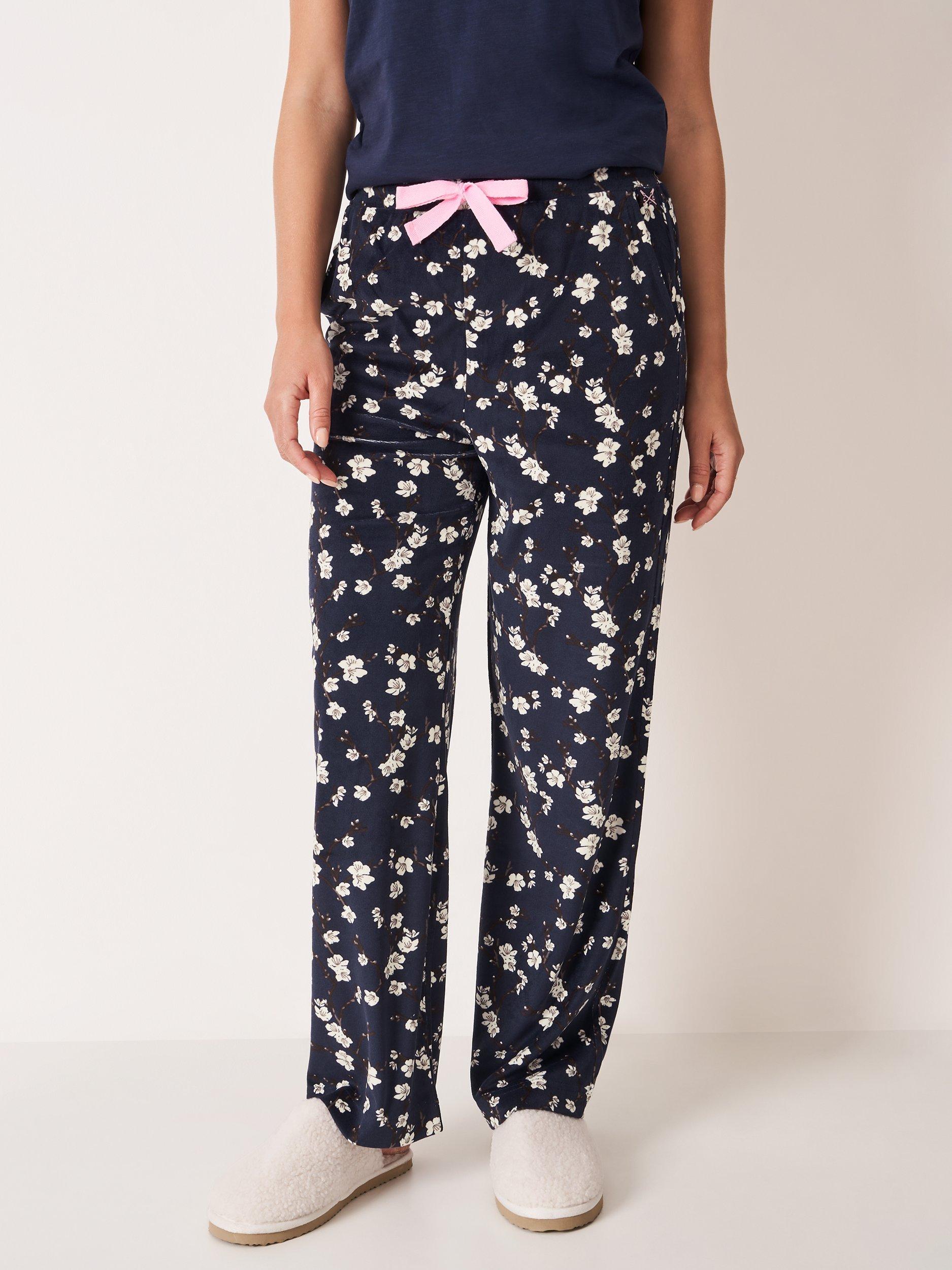 Product image 3 of 5, which shows Crew Clothing Floral Pyjama Bottoms, Navy Blue, L