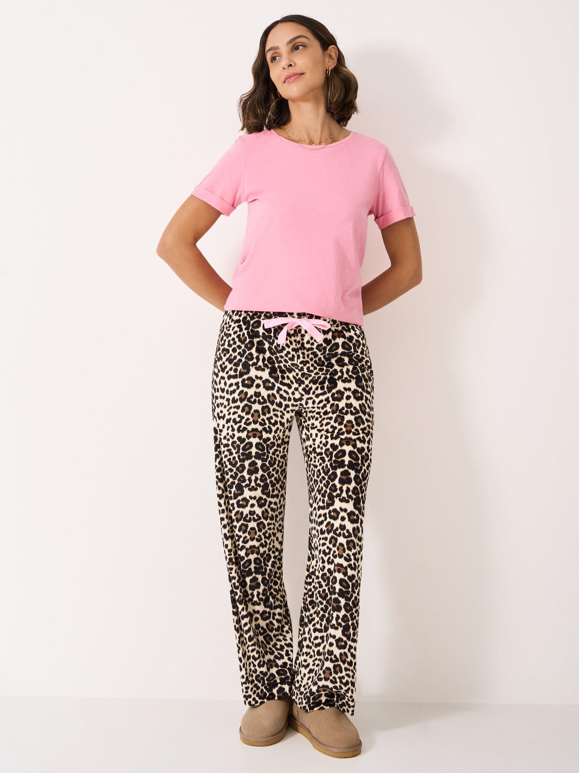 Product image 1 of 5, which shows Crew Clothing Leopard Print Pyjama Bottoms, Nude, L