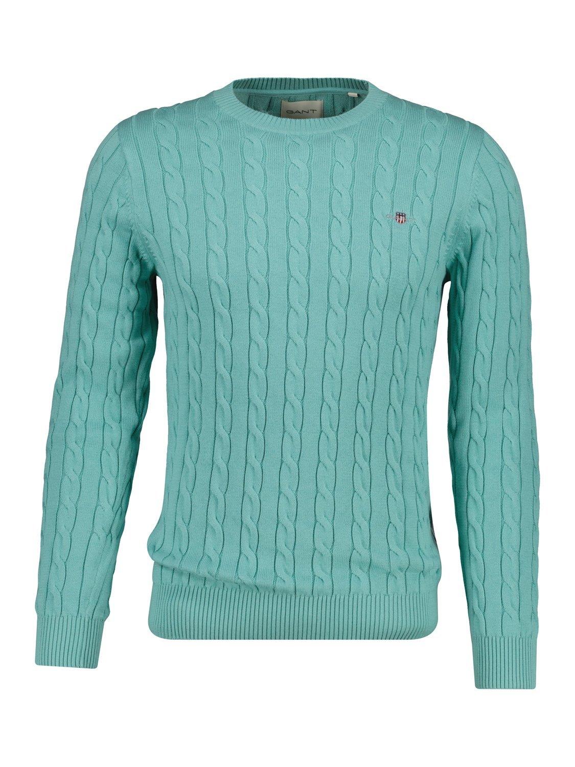 Product image 1 of 2, which shows GANT Cotton Cable Knit Crew Neck Jumper, Muted Turquoise, S