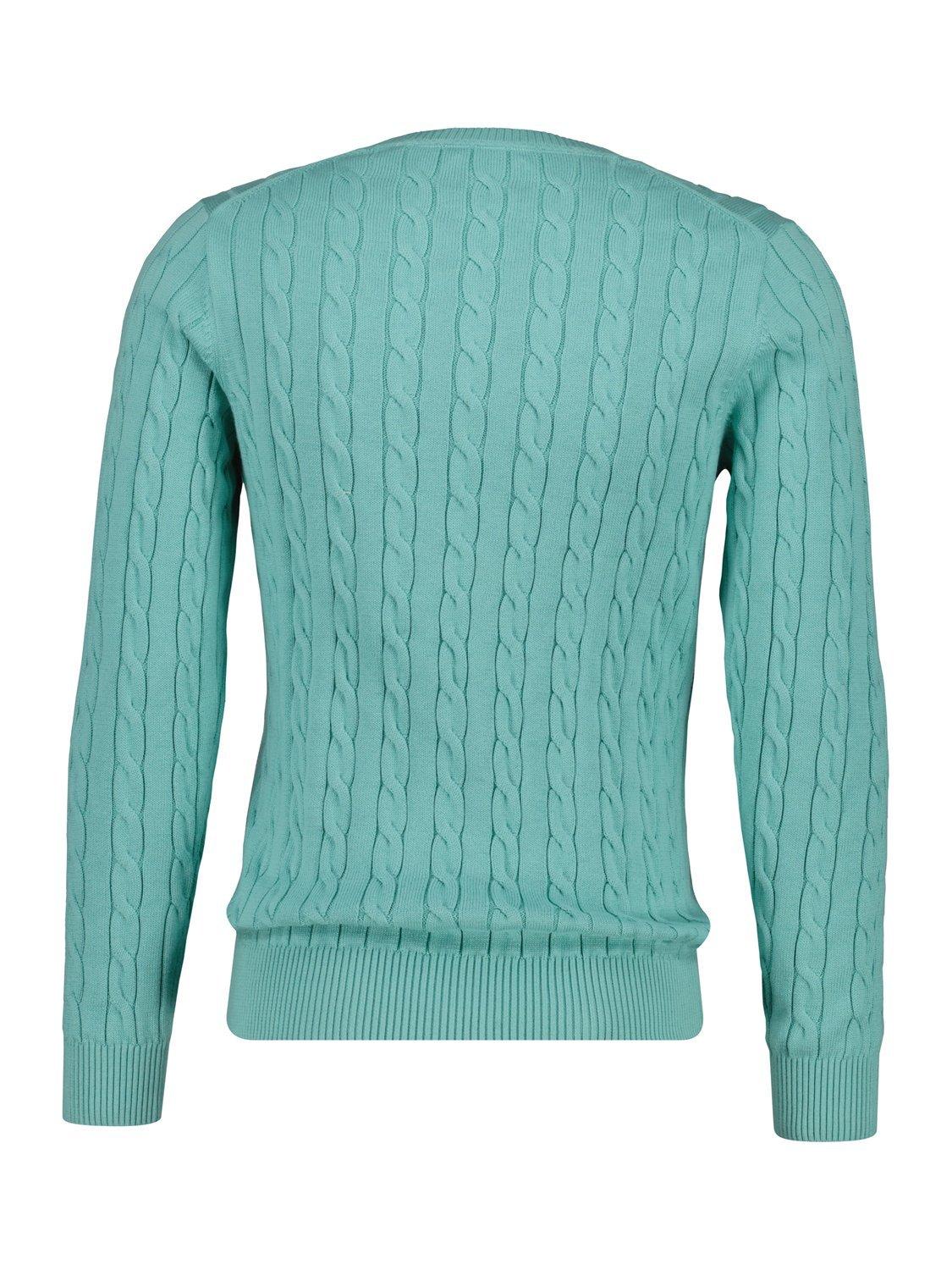 Product image 2 of 2, which shows GANT Cotton Cable Knit Crew Neck Jumper, Muted Turquoise, S