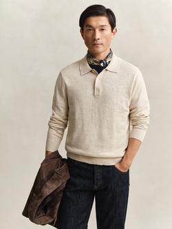 GANT Cotton Linen Knit Polo Jumper, Seed Melange, Seed Melange