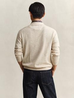 GANT Cotton Linen Knit Polo Jumper, Seed Melange - view 2, Seed Melange