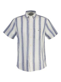 GANT Striped Cotton Linen Blend Short Sleeve Shirt, Vintage Blue, Vintage Blue