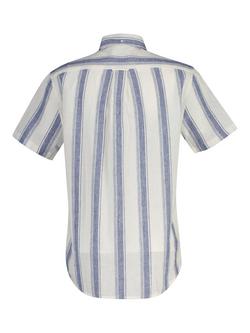 GANT Striped Cotton Linen Blend Short Sleeve Shirt, Vintage Blue - view 2, Vintage Blue