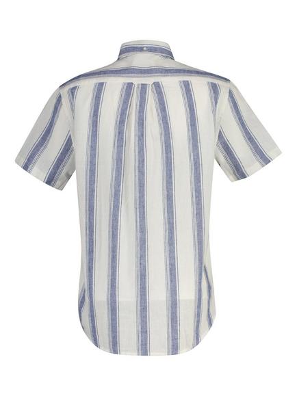 GANT Striped Cotton Linen Blend Short Sleeve Shirt, Vintage Blue - view 2, Vintage Blue