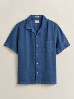 GANT Linen Short Sleeve Shirt, Vintage Blue, Vintage Blue