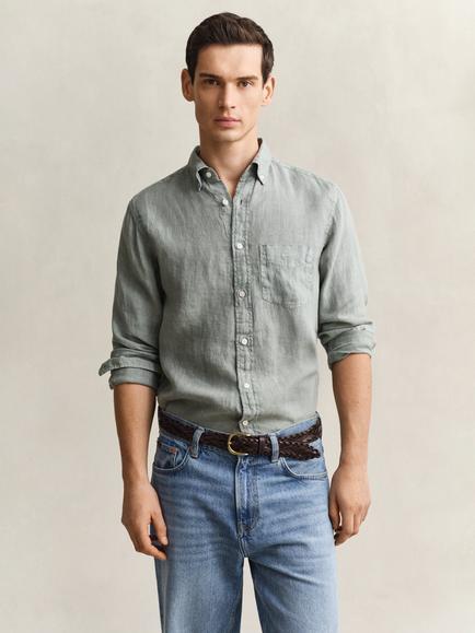 GANT Dyed Linen Shirt, Ceramic Grey, Ceramic Grey