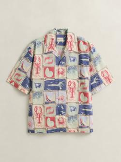 GANT Regular Fit Short Sleeve Nautical Print Cotton Poplin Shirt, Creamed White, Creamed White