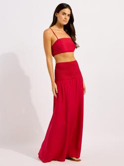 Seafolly Shirred Waist Midi Skirt, Cosmo Red - view 2, Cosmo Red