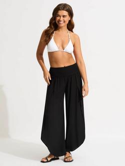 Seafolly Shirred Waist Wrap Trousers, Black, Black