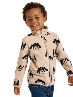Lindex Kids' Dog Print Zip-Up Fleece, Dusty Beige, Dusty Beige