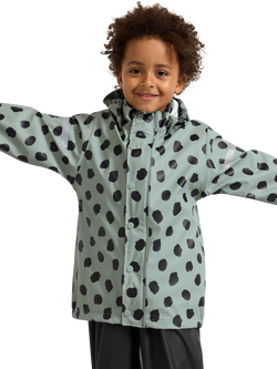 Lindex Kids' Spot Print Windproof & Waterproof Rain Jacket, Light Dusty Green, Light Dusty Green