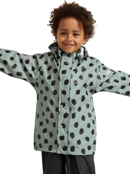 Lindex Kids' Spot Print Windproof & Waterproof Rain Jacket, Light Dusty Green, Light Dusty Green