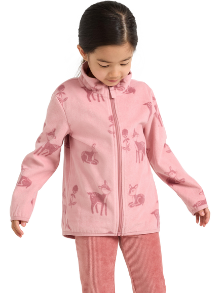 Lindex Kids' Flower & Deer Print Zip-Up Fleece, Dusty Pink, Dusty Pink