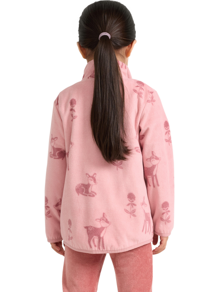 Lindex Kids' Flower & Deer Print Zip-Up Fleece, Dusty Pink - view 2, Dusty Pink