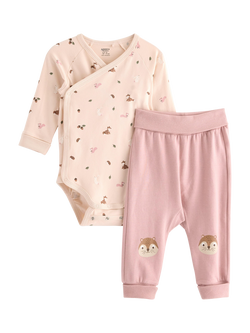 Lindex Baby Animal Print Bodysuit & Joggers Set, Dusty Pink, Dusty Pink