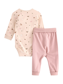 Lindex Baby Animal Print Bodysuit & Joggers Set, Dusty Pink - view 2, Dusty Pink