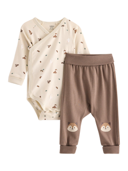 Lindex Baby Animal Print Bodysuit & Joggers Set, Dark Khaki, Dark Khaki