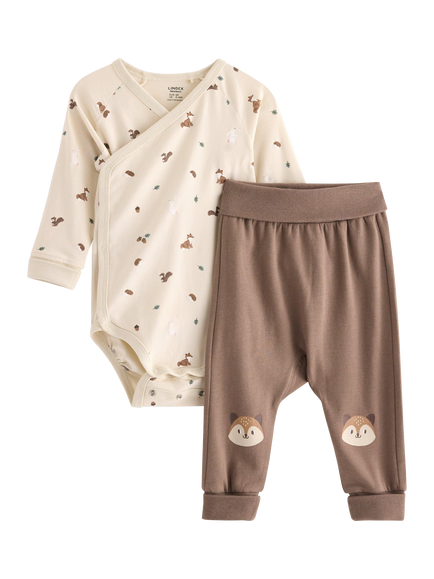 Lindex Baby Animal Print Bodysuit & Joggers Set, Dark Khaki, Dark Khaki
