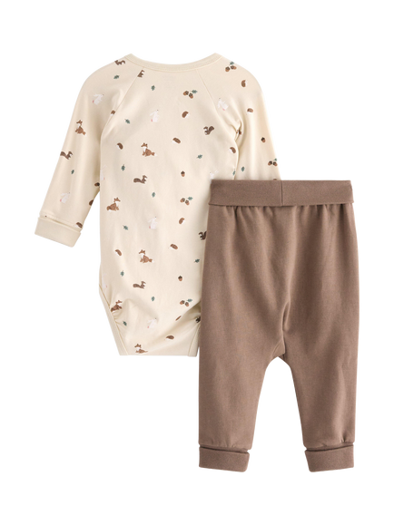 Lindex Baby Animal Print Bodysuit & Joggers Set, Dark Khaki - view 2, Dark Khaki