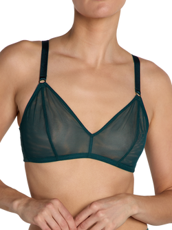 Heist The Anna Sheer Mesh V-Neck Bralette, Dark Teal, Dark Teal