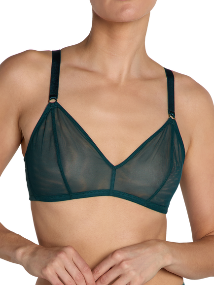Heist The Anna Sheer Mesh V-Neck Bralette, Dark Teal, Dark Teal