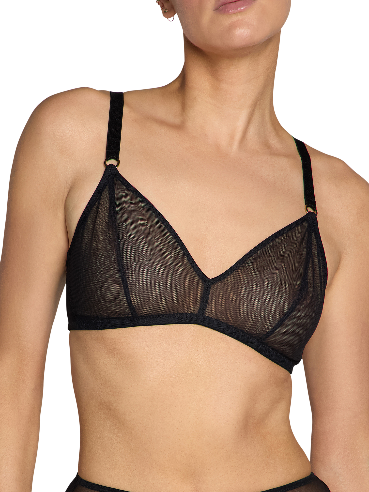 Product image 1 of 4, which shows Heist The Anna Sheer Mesh V-Neck Bralette, Black, XS