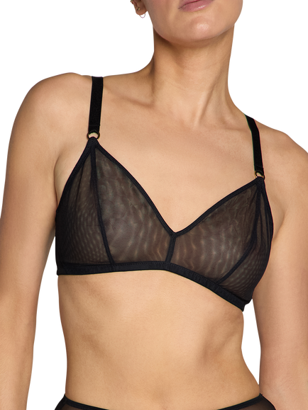 Heist The Anna Sheer Mesh V-Neck Bralette, Black, Black