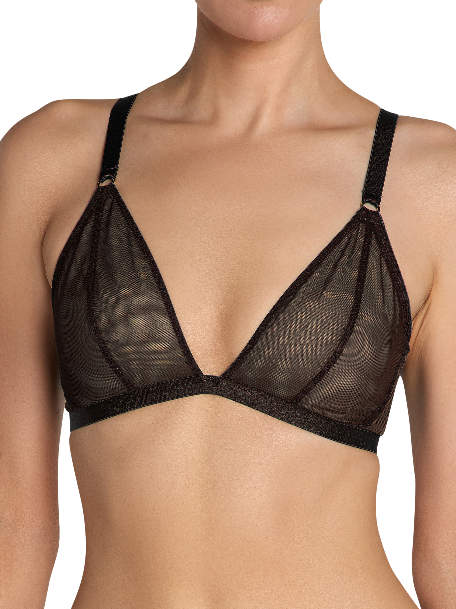Product image 1 of 4, which shows Heist The Anna Sheer Mesh Triangle Bralette, Black, XS