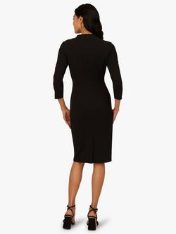 Adrianna Papell Three Quarter Sleeves High Neck Midi Sheath Dress - view 2, Black/Multi