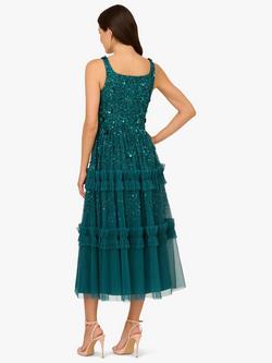 Adrianna Papell Beaded Mesh Ruffle Midi Dress, Deep Azure - view 2, Deep Azure