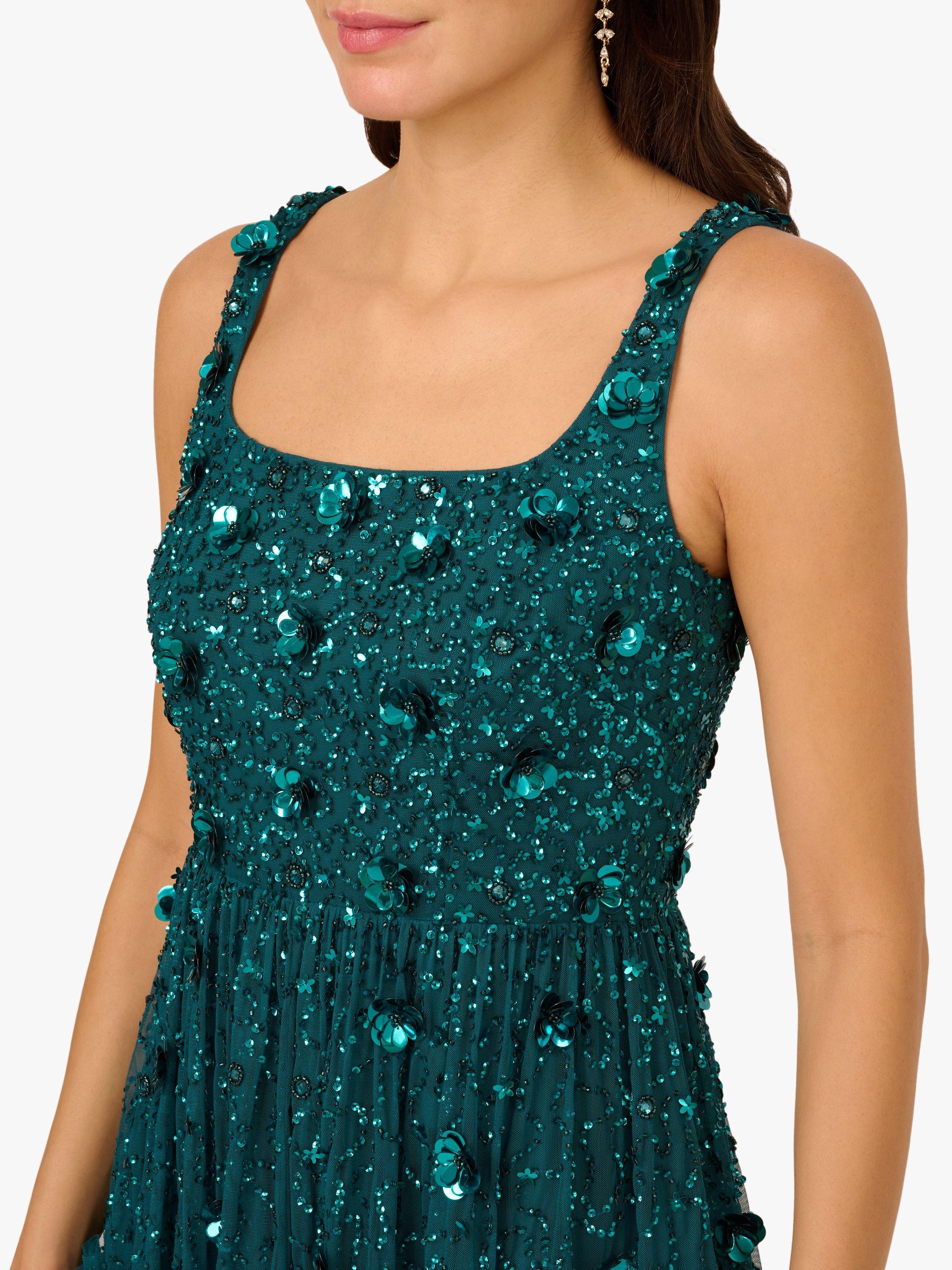 Product image 4 of 6, which shows Adrianna Papell Beaded Mesh Ruffle Midi Dress, Deep Azure, 6