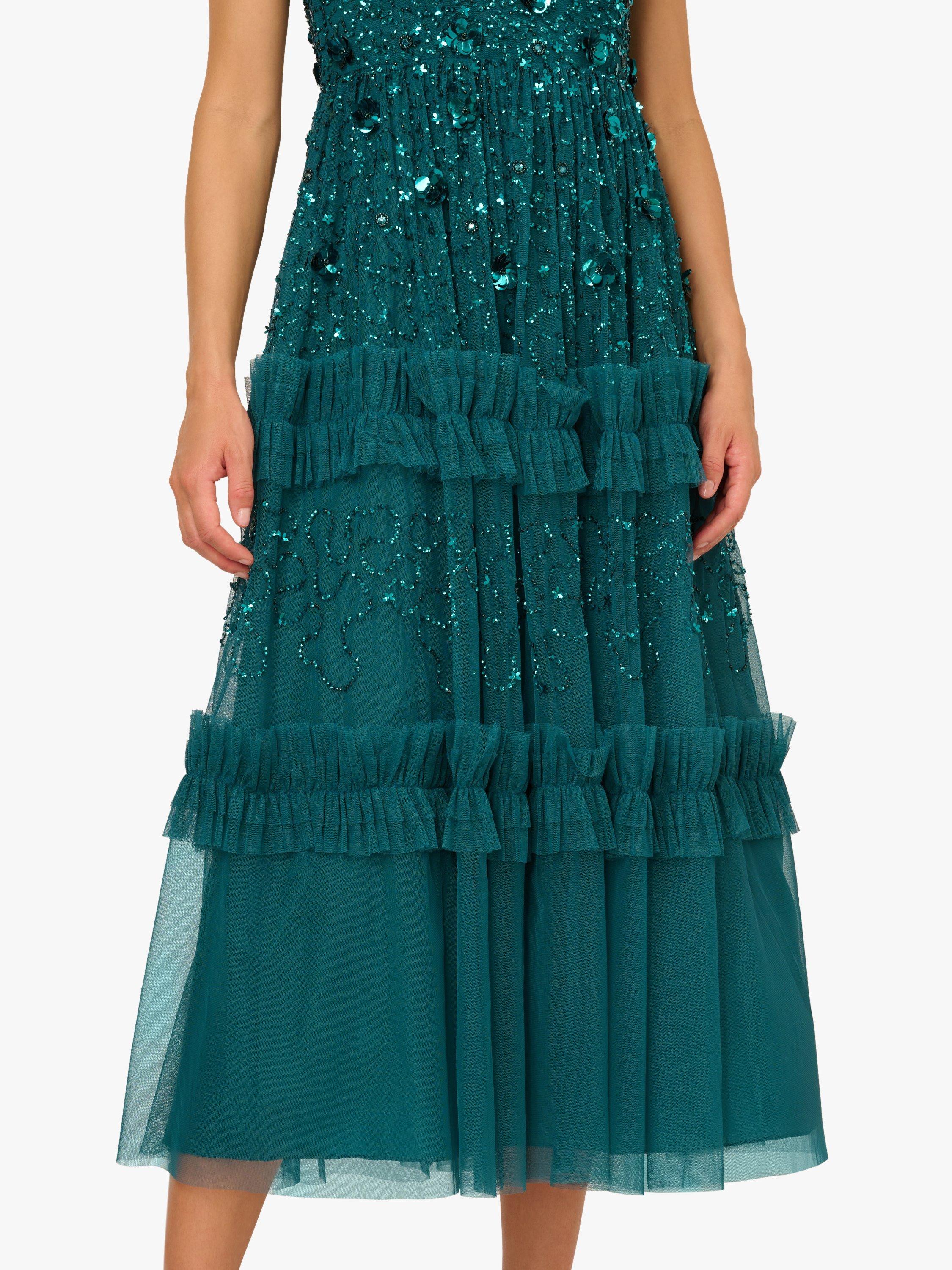 Product image 5 of 6, which shows Adrianna Papell Beaded Mesh Ruffle Midi Dress, Deep Azure, 6
