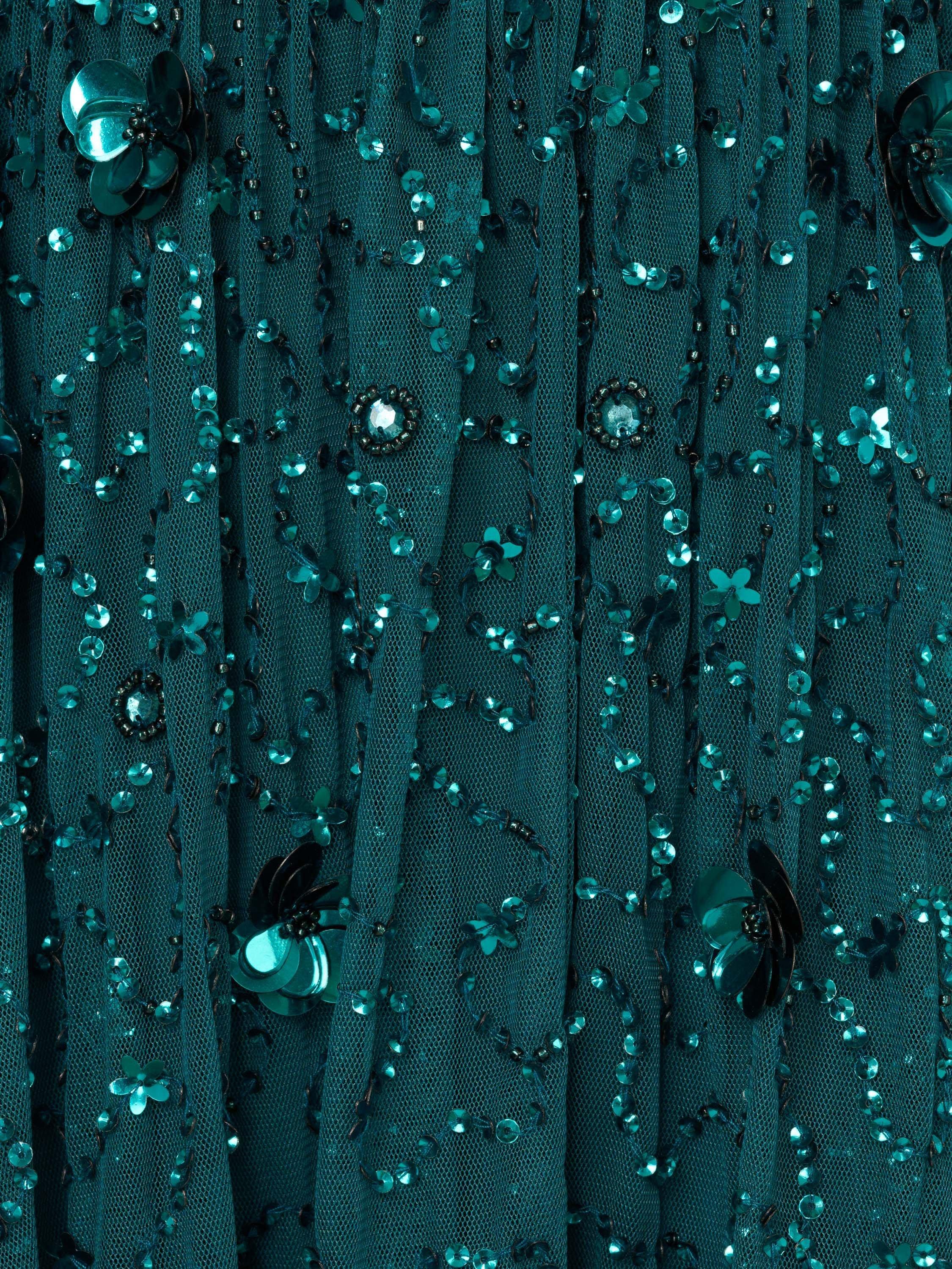 Product image 6 of 6, which shows Adrianna Papell Beaded Mesh Ruffle Midi Dress, Deep Azure, 6