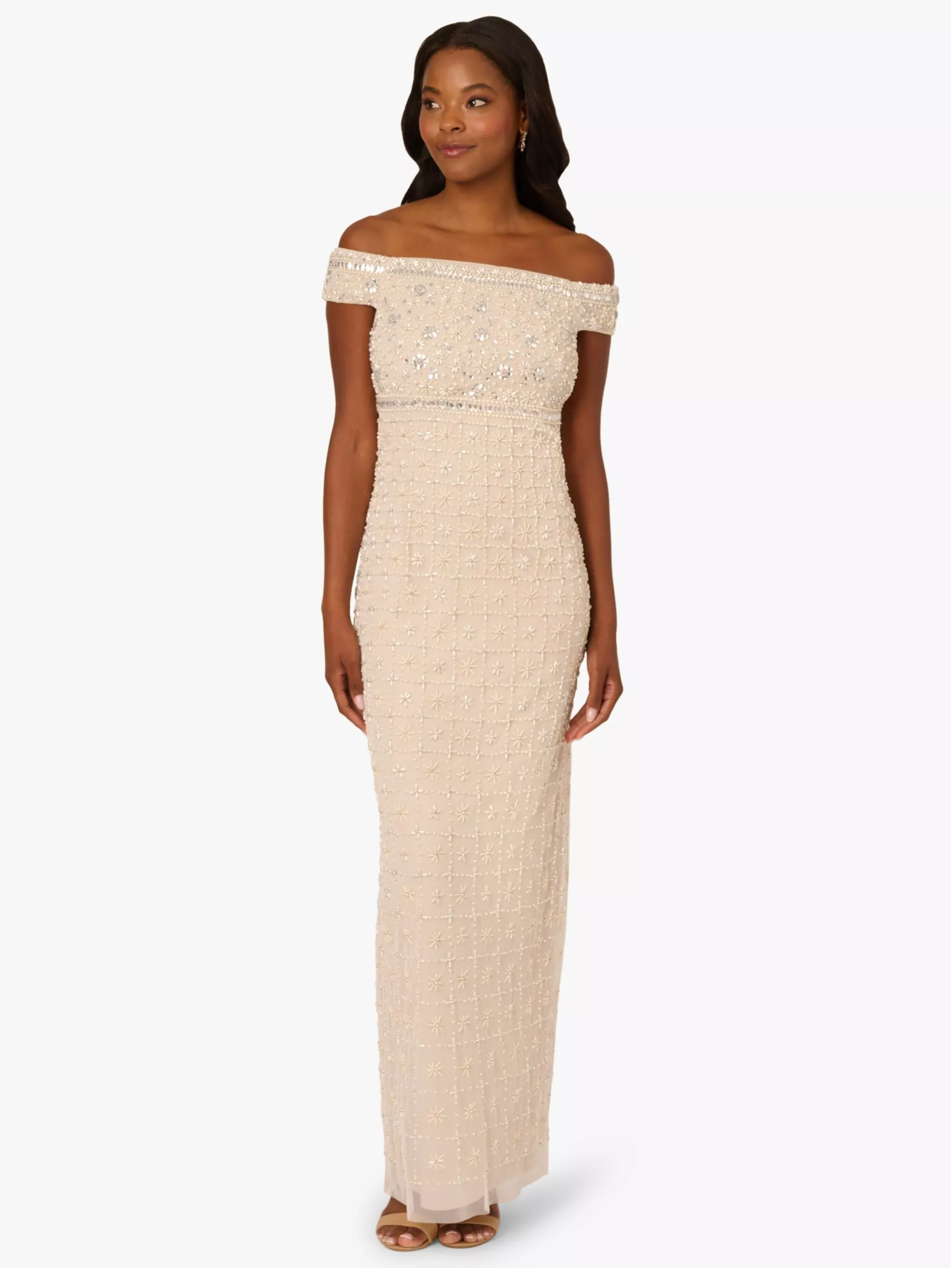 adrianna papell off the shoulder beaded dress Adrianna Papell Platinum 40435