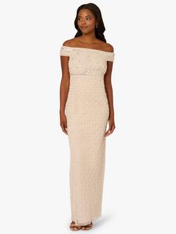 Adrianna Papell Beaded Pearl Off Shoulder Dress, Ivory, Ivory